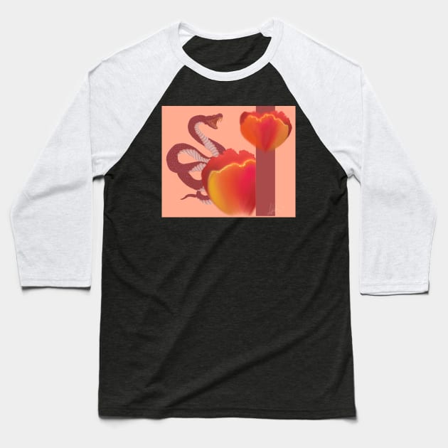 Trippy Abstract Snake Creepy Floral Artwork Design Fiery Cobra Volcano Lava Pastel Sci Fi Glowing Sunset Artwork Unique Cool Baseball T-Shirt by UrbaneWanderlust